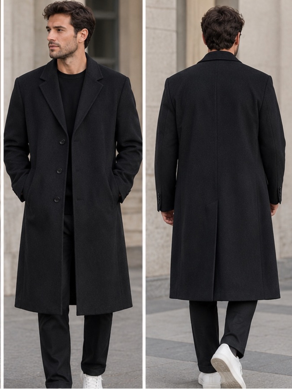 NWOT Prontomoda Men’s Dark Grey Long Pea Coat size L